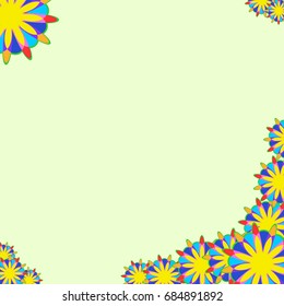 Holiday frame. Template for writing. Abstract flowers are located along the edges of the card. Background is light green.