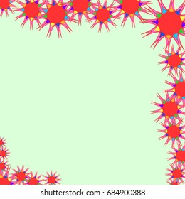 Holiday frame. Template for writing. Abstract flowers are located along the edges of the card. Background is light green.