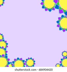 Holiday frame. Template for writing. Abstract flowers are located along the edges of the card. Background is light violet.