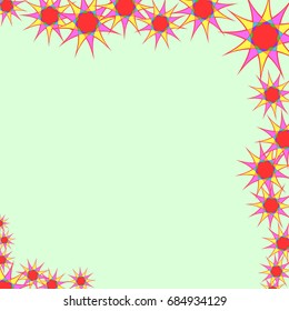Holiday frame. Template for writing. Abstract flowers are located along the edges of the card. Background is light green.