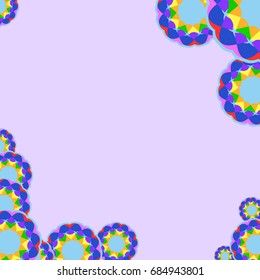 Holiday frame. Template for writing. Abstract flowers are located along the edges of the card. Background is light violet.