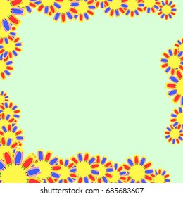 Holiday frame. Template for writing. Abstract flowers are located along the edges of the card. Background is light green.