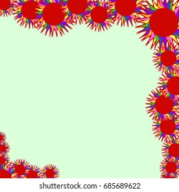 Holiday frame. Template for writing. Abstract flowers are located along the edges of the card. Background is light green.