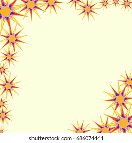 Holiday frame. Template for writing. Abstract flowers are located along the edges of the card. Background is pale yellow.