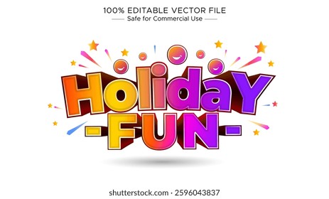 Holiday Fun Colorful 3d typo with Happy family face illustration for summer adventure promotional ads banner poster design.
