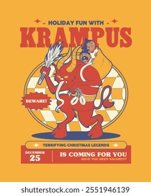 Diversión de Festiva con diseño de ilustración de dibujos animados retro Krampus