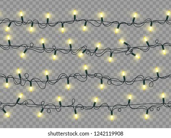 Holiday garland, bright festive christmas realistic set. Ornament and decorative line, seasonal frame. Vector illustration