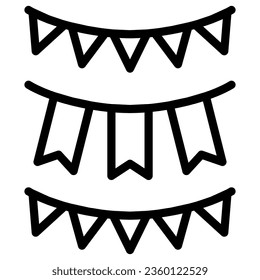 Holiday garland with flags line icon, Oktoberfest concept, garland and flags sign on white background, holiday decoration icon in outline style for mobile and web design. Vector graphics