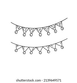 Holiday Garland of flags. Vector Doodle freehand illustration. 