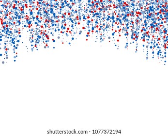 Holiday garland lights carnival decoration vector illustration. Modern birthday garland vector, sparkles and tinsels confetti glitter in vertical lines.  American flag colors background.