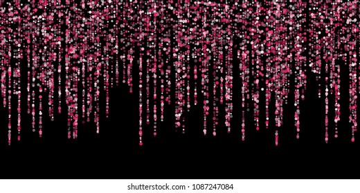 Holiday garland lights carnival decoration vector illustration. Rich birthday garland vector, glittering sparkles and tinsels in vertical lines.