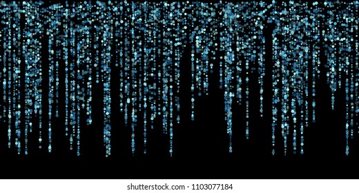 Holiday garland lights carnival decoration vector illustration. Stylish birthday garland vector, sparkles and tinsels confetti glitter in vertical lines.