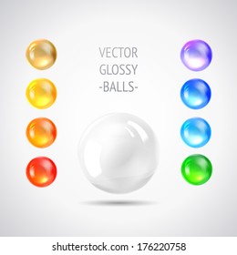 Holiday gem, set of balls all rainbow colors. Vector illustration.