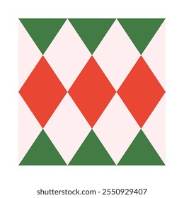 Holiday geometric christmas ornament.Christmas and Happy New Year symbol.Festive vector emblem in green and red colors.Holiday design for branding,emblems,invitations,prints,smm,covers