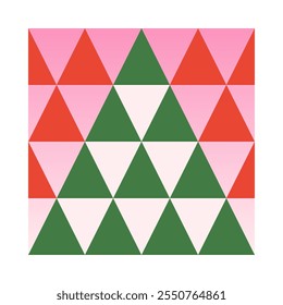 Holiday geometric christmas tree.Abstract Christmas and Happy New Year symbol.Festive vector emblem in green and red colors.Holiday design for branding,emblems,invitations,prints,smm,covers