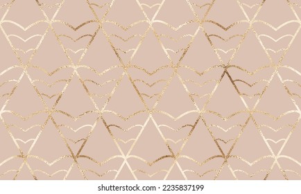 Holiday geometric seamless pattern with gold rhombus hearts.