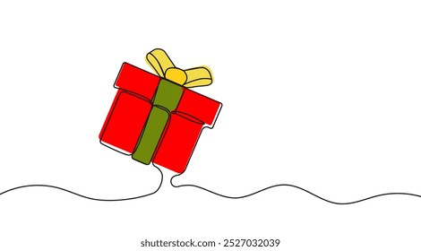 Caja de regalo de Festiva en un dibujo continuo de una línea. Icono de símbolo de sorpresa en estilo de contorno único. Ilustración vectorial