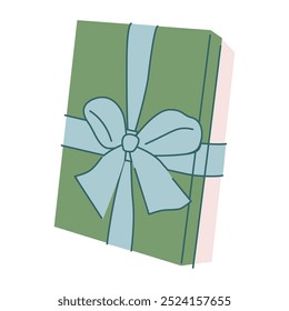 Caja de regalo de Festiva embalado en embalaje festivo, decorado con lazo de cinta. Regalo de cumpleaños, paquete rectangular en papel festivo. Sorpresa envuelta. Ilustración vectorial plana aislada sobre fondo blanco