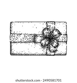 holiday gift box top view hand drawn. open birthday, paper sale, celebration christmas holiday gift box top view vector sketch. isolated black illustration