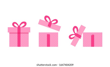 Holiday gift boxes with ribbon, close and open. Vector illustration