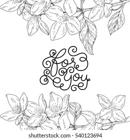 Holiday gift card with hand lettering for You and bloom silhouette. Vector illustration for your design