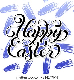 Holiday gift card with hand lettering Happy Easter on colorful grunge background. Vector illustration for your design