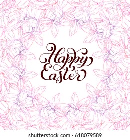Holiday gift card with hand lettering Happy Easter. Vector illustration for your design