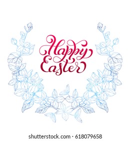 Holiday gift card with hand lettering Happy Easter. Vector illustration for your design