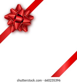 Holiday Gift Card With Red Ribbon And Bow. Template For A Business Card, Banner, Poster, Flyer, Notebook, Invitation. Vector Illustration For Your Design.