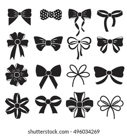 Holiday gift christmas bows vector set. Silhouette black ribbons knot for xmas gift illustration