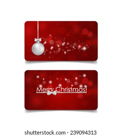 Holiday gift coupons with gift bows and Christmas ball, vector illustration.