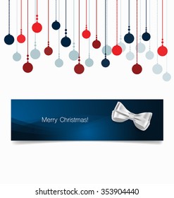 Holiday gift coupons with Christmas balls, vector illustration.