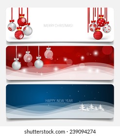 Holiday gift coupons with Christmas tree and Christmas balls, vector illustration.