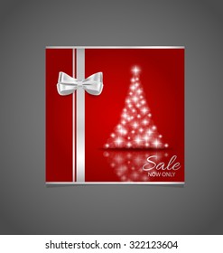 Holiday gift coupons with Christmas tree, vector illustration.