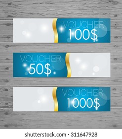 Holiday Gift Coupons with ribbons. Vector illustration.