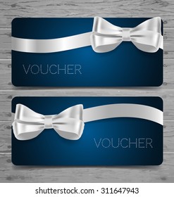 Holiday Gift Coupons with ribbons. Vector illustration.