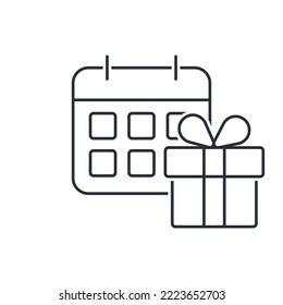 Holiday gift. Festive event. Vector linear icon isolated on white background.