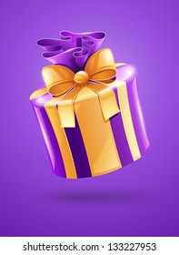 holiday gift with gold ribbon - eps10 vector illustration. Transparent objects used for lights drawing