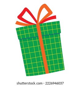 holiday gift in a green box with red ribbons