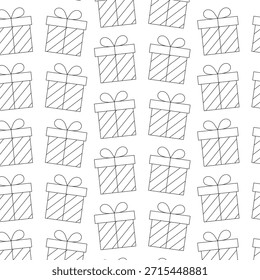 Holiday gift pattern illustration showcases neatly wrapped presents with bows, arranged in a repeating design, perfect for seasonal decorations and festive projects