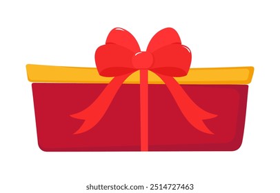Regalo de Festiva. Caja de regalo de color rojo con tapa amarilla y lazo rojo. 
