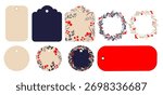 Holiday Gift Tags and Labels set. Christmas and Winter Label Set with Botanical Designs for packaging, seasonal branding, greeting cards, product labels, printable crafts, DIY gift wrapping.Vector
