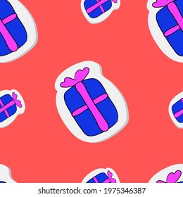 Holiday gifts, packaging. Vector seamless pattern. Background illustration, decorative design for fabric or paper. Ornament modern