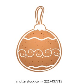 Holiday gingerbread cookie in shape of christmas toy with white icing. Vector illustration in flat style