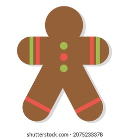 Holiday gingerbread cookies. Cookies in the form of man with colored icing. Happy birthday decoration. Merry christmas holiday. New year and Christmas celebration. Vector illustration in flat style