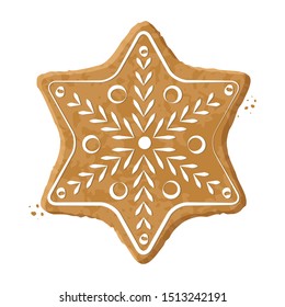 Holiday gingerbread. Cookies in the shape of a star with a glaze. Merry Christmas New Year and Christmas. Vector 