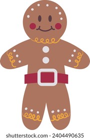 Holiday gingerbread man cookie. Cookie, Christmas cookie. Happy new year decoration. Merry christmas holiday. New year and xmas celebration. Vector illustration in flat style