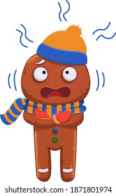 Holiday gingerbread Man cookie freezing. Holiday decor for Christmas and new year design. Vector illustration  
