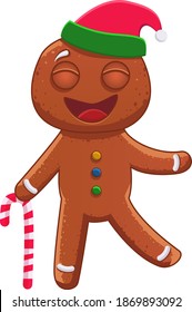 Holiday gingerbread Man cookie happy smiling. Holiday decor for Christmas and new year design. Vector illustration  
