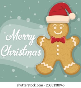 Holiday gingerbread man cookie. Happy new year decoration. Merry christmas holiday.  Holiday cookie in shape of man. Vector illustration. Eps 10.